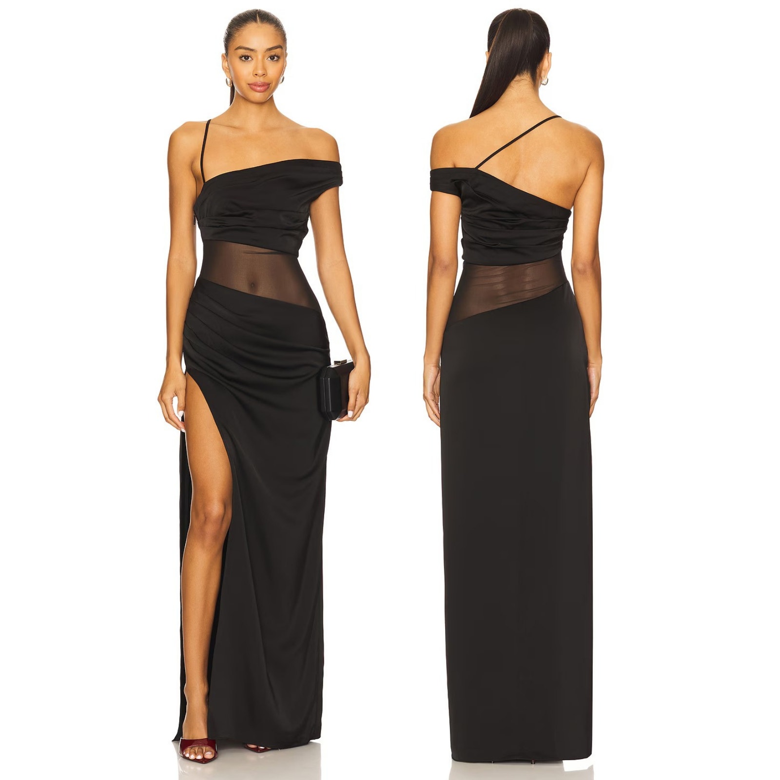 Nbd Arushi Gown Off Shoulder Ruched Satin Prom Formal Cocktail Black Tie Xxs